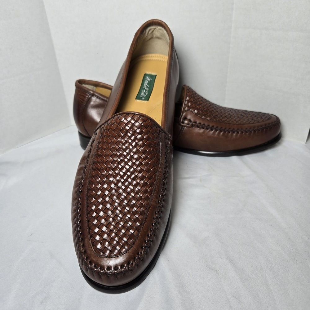 Vintage Marshall Fields Woven Brown Leather Loafers Made In Brazil Mens 13